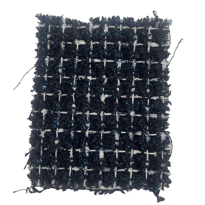 Luxusná tmavomodrá s modrou metalickou zmesou kontrolných tvídových látok pre dámske oblečenie 23511